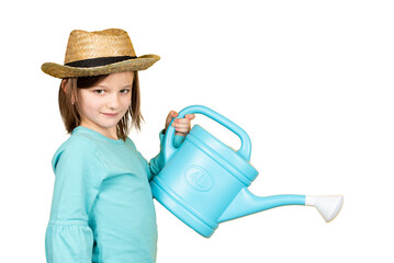 Isolated girl holding a watering can