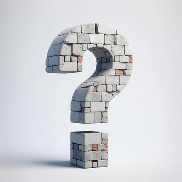 Question mark shape created from concrete and briks. AI generated illustration