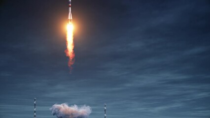 Wall Mural - cargo carrier rocket launch from the cosmodrome. 3d animation. 4k.
