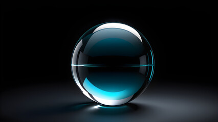 glassy transparent realistic glass sphere isolated on black background