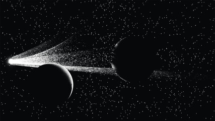 Wall Mural - comet and planet in space. futuristic landscape, with noise texture . night landscape with starry sk