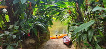 Red Kayak On A Day In A Tropical Forest In Brazil, Amidst Nature And Lots Of Greenery