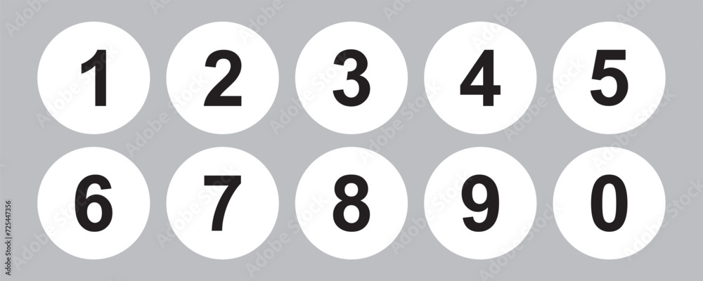 Number Nine Normal Size Numbers form zero to nine set of ten, number flat design. Simple round ...