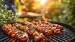 Family and Friends Enjoying a Picnic  Barbecue Grill in the Garden on a Summer Day Fun Moments with Blurred Background