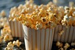 popcorn popping in striped cardboard bucket professional advertising food photography