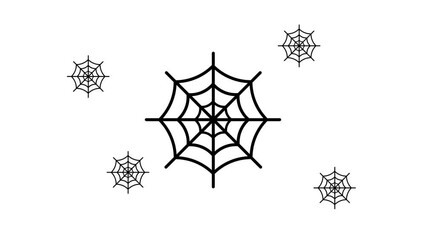 Poster - Zoom in and out animation the spider web symbol. Large black symbol in the center and four small symbols around. Seamless looped 4k animation on white background