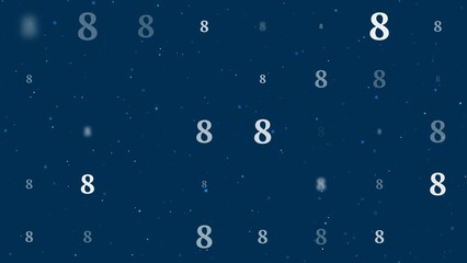 Poster - Template animation of evenly spaced number eight symbols of different sizes and opacity. Animation of transparency and size. Seamless looped 4k animation on dark blue background with stars