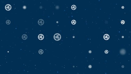 Poster - Template animation of evenly spaced roundabout signs of different sizes and opacity. Animation of transparency and size. Seamless looped 4k animation on dark blue background with stars