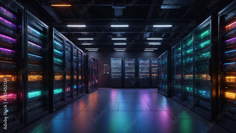 Data center and network devices in high performance operation. Stock ...