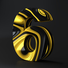 Aufkleber - Luxury Black and Gold number six texture symbol 6 background. Panoramic Marbling texture design