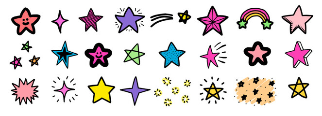 colorful Star doodle collection. Set of hand drawn stars. Scribble illustrations. simple and cute.