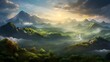 Panoramic view of mountains with fog in the morning at sunrise