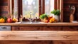 empty wooden countertop on the background of the kitchen. background. photo for background
