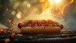French hot dog on a cutting board, the dish looks appetizing by arranging the ingredients in an attractive manner, taking into account color contrast and overall aesthetics