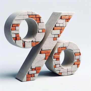 Percent mark shape created from concrete and briks. AI generated illustration