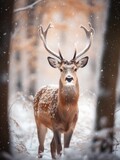 Fototapeta Zwierzęta - portrait of a deer in the winter forest. 