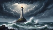 A Solitary Lighthouse Standing Tall Against A Dramatic Stormy Sky