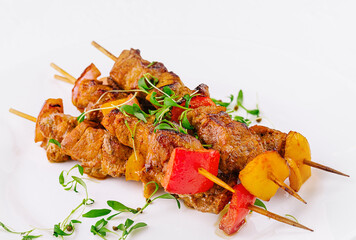 Wall Mural - Chicken skewers with slices of sweet peppers