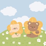 Fototapeta Pokój dzieciecy - Two cute teddy bear sitting on the meadow.