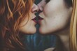Zwei Frauen kurz vor dem Kuss, kurz bevor sich die Lippen berühren 