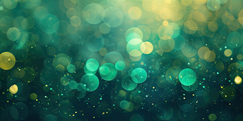 Wall Mural - green festive abstract Background particle defocused. Sparkling on green background. Abstract blurred festive background in gold and green colors with bokeh lights. St. Patrick's Day,new year banner