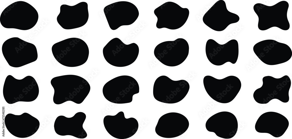 Blob shape organic set. Random black cube drops simple shapes. Pebble ...