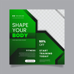 Fitness gym social media post banner template. Square flyer template. - Vector.