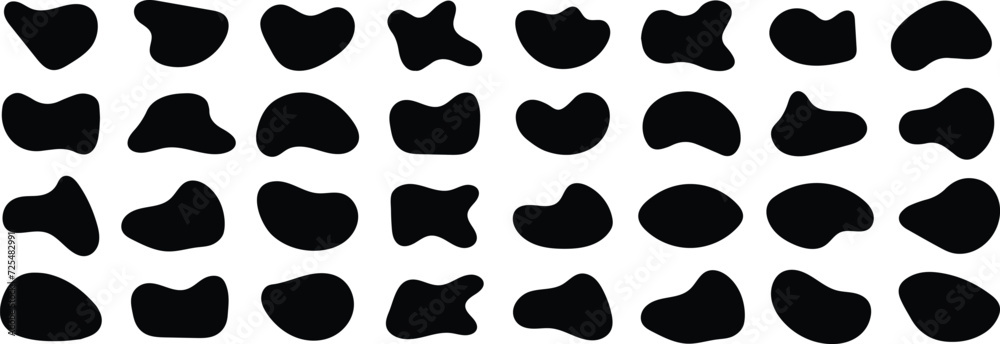 Blob shape organic set. Random black cube drops simple shapes. Pebble ...