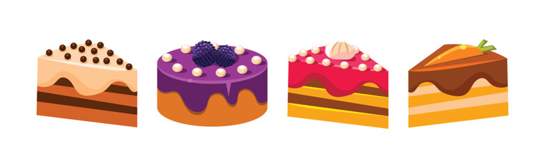 Poster - Sweet Cake Dessert with Cream Layers Vector Set