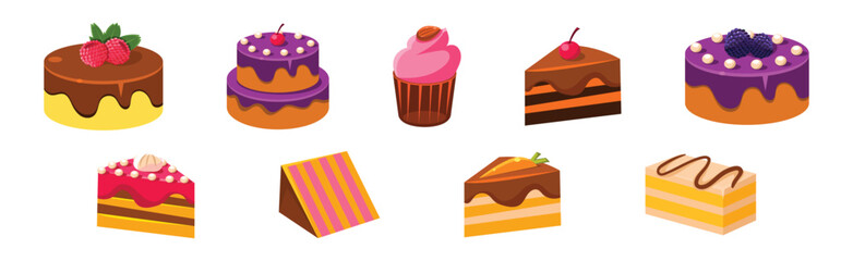 Poster - Sweet Cake and Cupcake Dessert with Cream Vector Set
