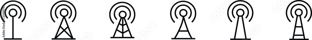 Antenna line icon set. Radio antenna black linear vector isolated on ...