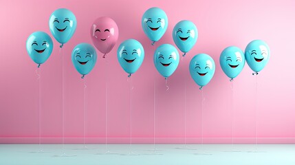 Wall Mural - smiling balloons on the pink background. Generative AI