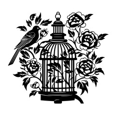 Bird Cage, cage svg, cage png, T shirt, clipart, png, svg, eps, jpg, vector, flower, floral, pattern, nature, illustration, leaf, vintage, art, plant, drawing, flowers, design, seamless, black, decora