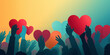 © Grispb - Valentine cards in shape of hearts in hands. Romantic people raise hearts above heads. Men and women declare their love