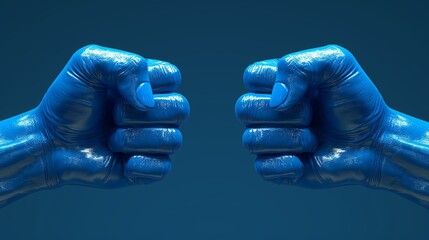 two human fists of blue color rivalry. generative ai