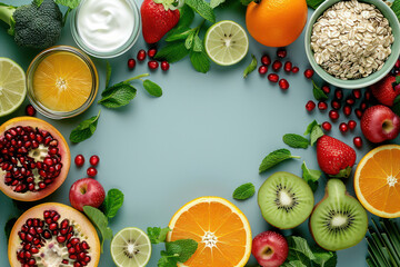 Poster - Healthy Food Feast: Fresh and Vibrant, a Kaleidoscope of Wholesome Delights on a White Background