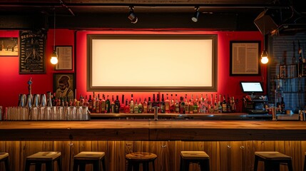 Wall Mural - A blank picture frame hanging on the old textured wooden wall in a cosy old english or irish pub