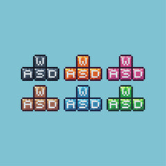 Poster - Pixel art sets icon of wasd keyboard variation color. Main key icon on pixelated style. 8bits perfect for game asset or design asset element for your game design. Simple pixel art icon asset.