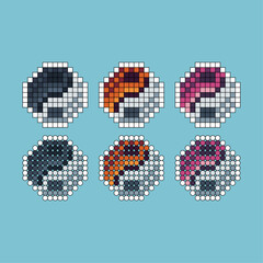 Poster - Pixel art sets icon of yin yang variation color. lunar yin yang icon on pixelated style. 8bits perfect for game asset or design asset element for your game design. Simple pixel art icon asset.