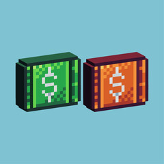 Poster - Isometric Pixel art 3d of money paper icon for items asset.Dollar money paper icon on pixelated style.8bits perfect for game asset or design asset element for your game design asset.