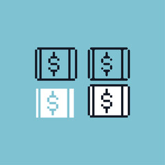 Fototapete - Pixel art outline sets icon of money paper variation color.Dollar paper icon on pixelated style. 8bits perfect for game asset or design asset element for your game design. Simple pixel art icon asset.