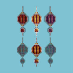 Poster - Pixel art stroke sets icon of lunar lantern variation color. Lantern icon on pixelated style. 8bits perfect for game asset or design asset element for your game design. Simple pixel art icon asset.