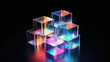 , abstract background with transparent cubes, neon lights .