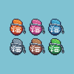 Fototapete - Pixel art sets icon of money bags variation color. Pouch coin icon on pixelated style. 8bits perfect for game asset or design asset element for your game design. Simple pixel art icon asset.