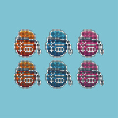 Poster - Pixel art stroke sets icon of money bags variation color. Pouch coin icon on pixelated style. 8bits perfect for game asset or design asset element for your game design. Simple pixel art icon asset.