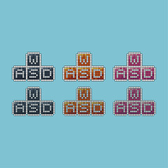 Poster - Pixel art stroke sets icon of wasd keyboard variation color. Main key icon on pixelated style. 8bits perfect for game asset or design asset element for your game design. Simple pixel art icon asset.