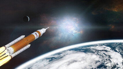 Wall Mural - orion spacecraft take off mission from earth planet. artemis space program. elements of this image f