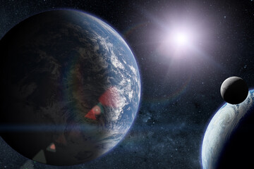 Wall Mural - alien planets with earth in the outer space. elements of this image furnished by nasa.