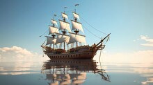 3D Illustration Of A Pirate Ship With A Minimalist Background. Generative Ai