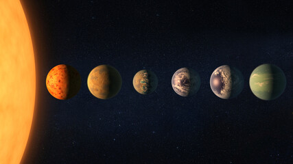 Wall Mural - different planets with big sun in outer space. elements of this image furnished by nasa.